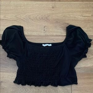 Caution To The Wind Black Smocked Puff Sleeve Cotton Top